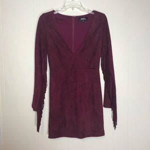 Lulu’s Vegan Suede Mini Dress w Fringe Longsleeve